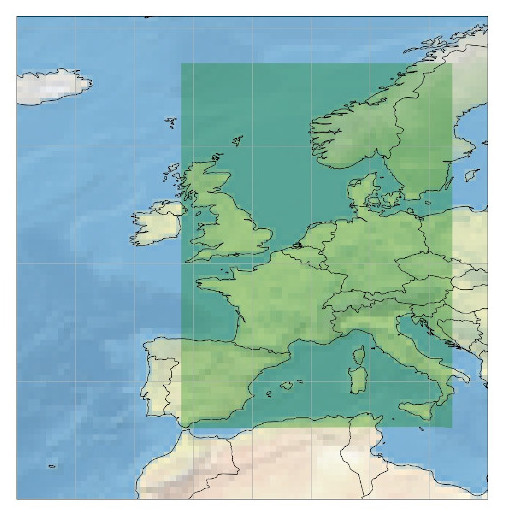 The global EUMETNET postprocessing benchmark domain.